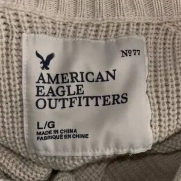 American eagle cable knit beige classic pullover men's sweater thick soft cotton - Picture 3 of 9